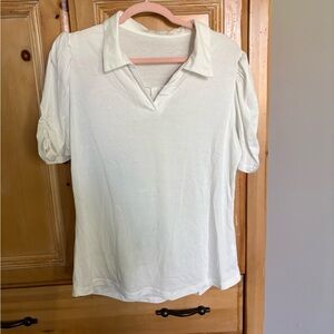 White Puff Sleeve Collared Top – Short Sleeve